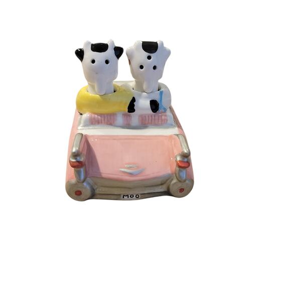 VTG Clay Art Cows in Pink Convertible Salt & Pepper Shakers Moo License Plate - Picture 8 of 12